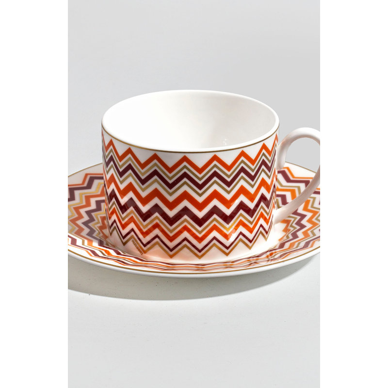 Tasse à thé et soucoupe emblématique Missoni Diam. 3,3 po, H 2,3 po, capuchon 7,5 oz, soucoupe Dim. 6 po