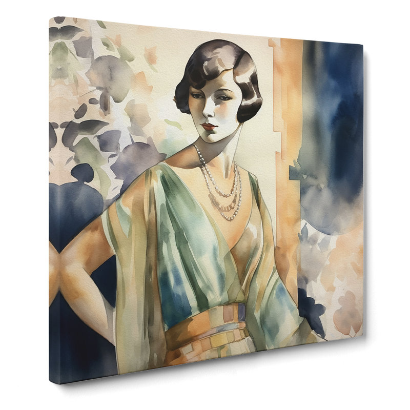 Art Deco Woman Watercolour - Wrapped Canvas, 50cm H x 50cm W x 3cm D