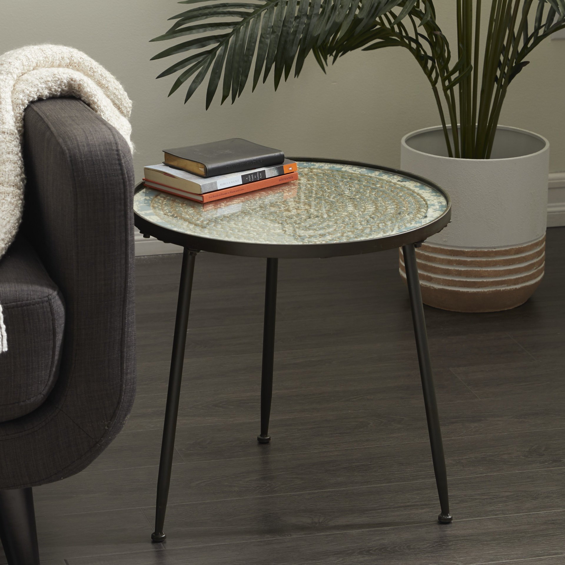 Dakota Fields Glass Top 3 Legs End Table Wayfair Canada