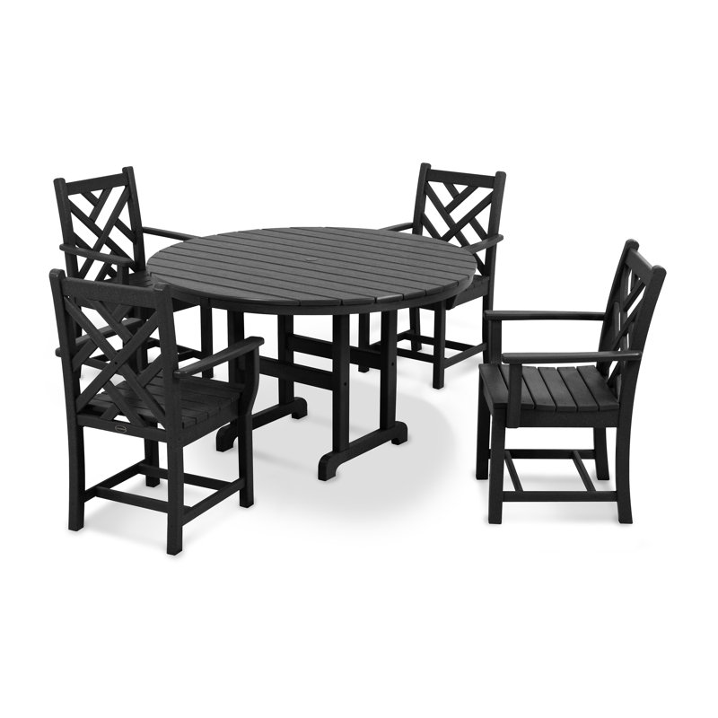 POLYWOOD Chippendale 5-Piece Round Farmhouse Dining Set, Black