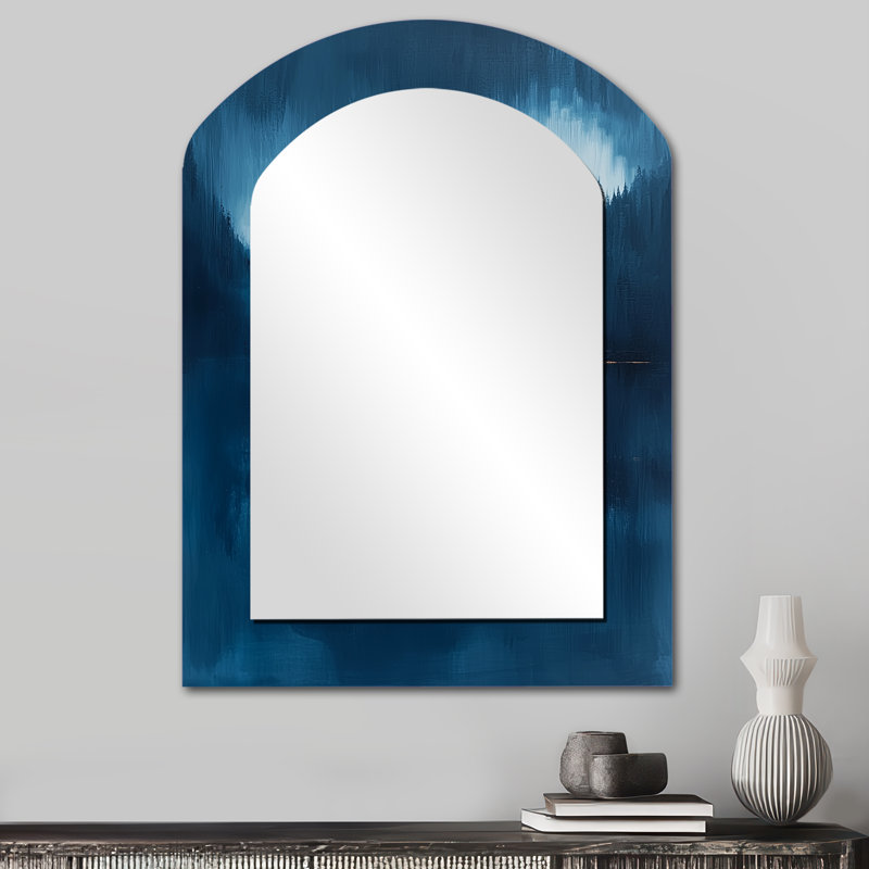 Miroir mural bleu éthéré abstrait «I» - arche bleue, 34 po x 25 po