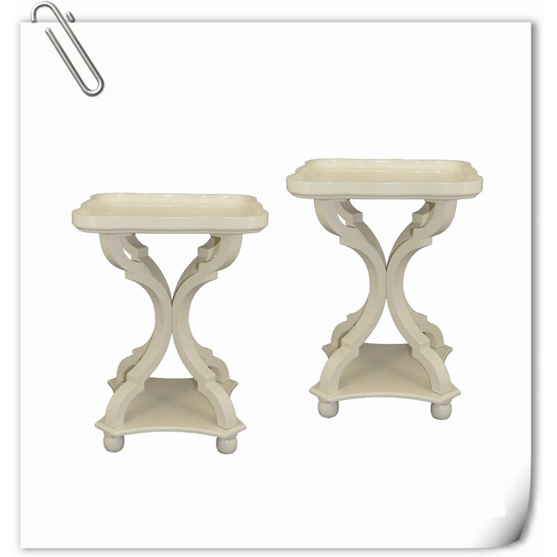 Basti Solid Wood Tray Top End Table Set