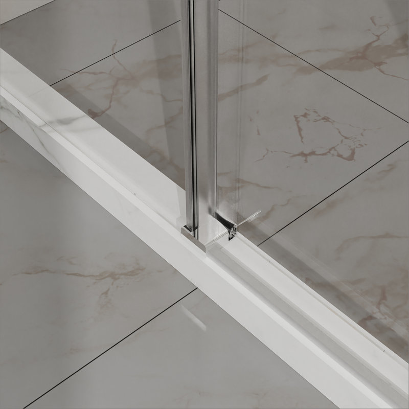 Frameless Shower Door, 48" W x 72" H Sleek Silent Sliding Glass Door, 1/4" (6mm) Thick Tempered Clear Glass with Easy-clean Coating, Heavy-Duty 304 Stainless Steel, Chrome
