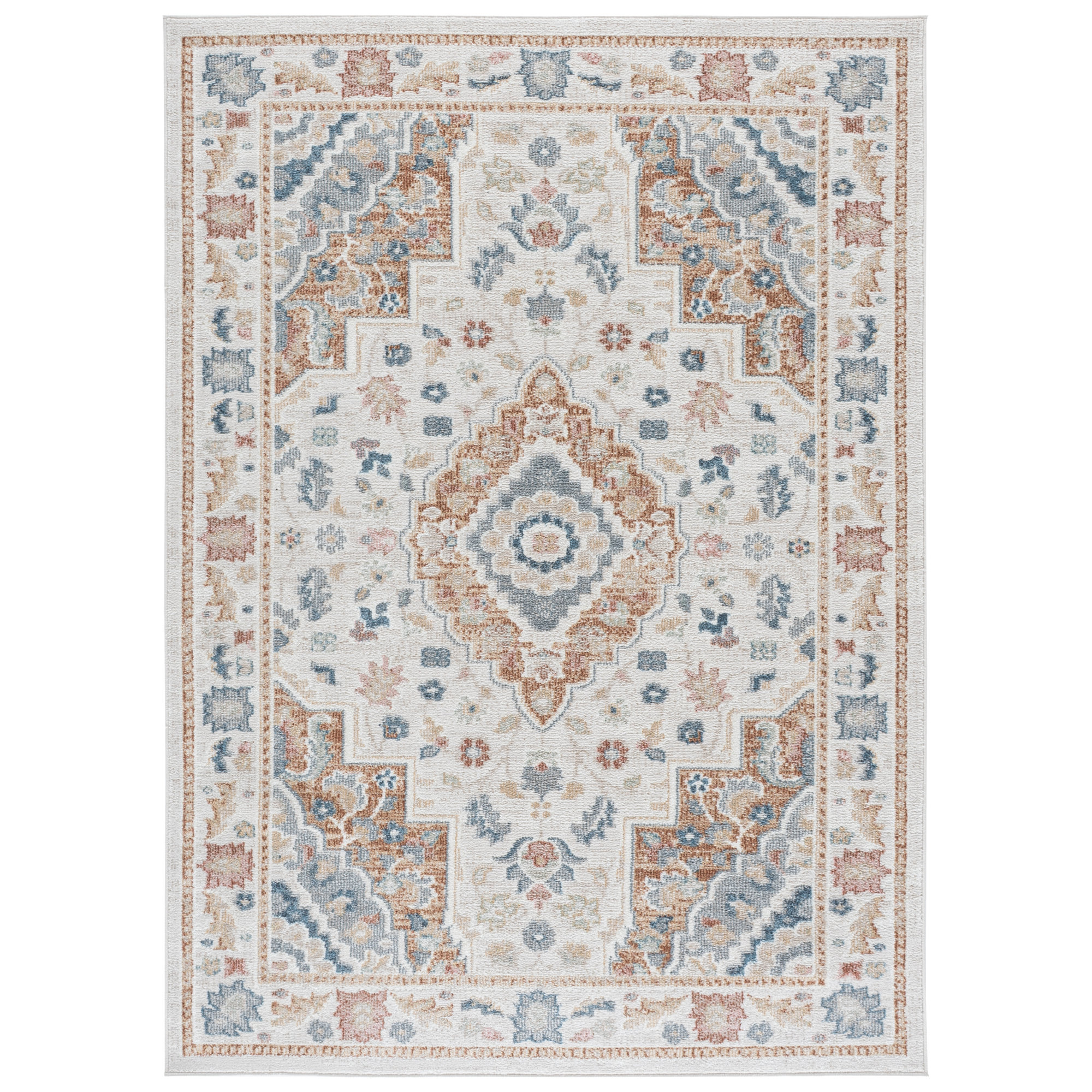 Mayhill Oriental Area Rug in Beige/Rust/Blue, Rectangle 5'3" x 7'6"