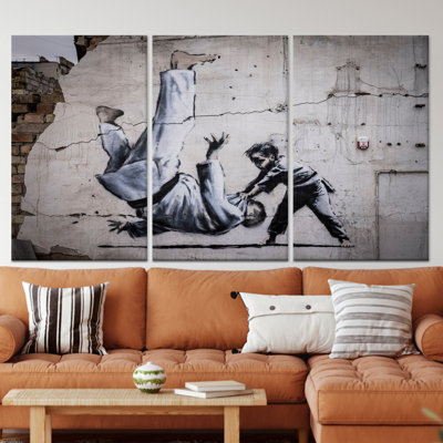 Banksy Judoka Graffiti Art: impression sur toile, toile tendue 3P