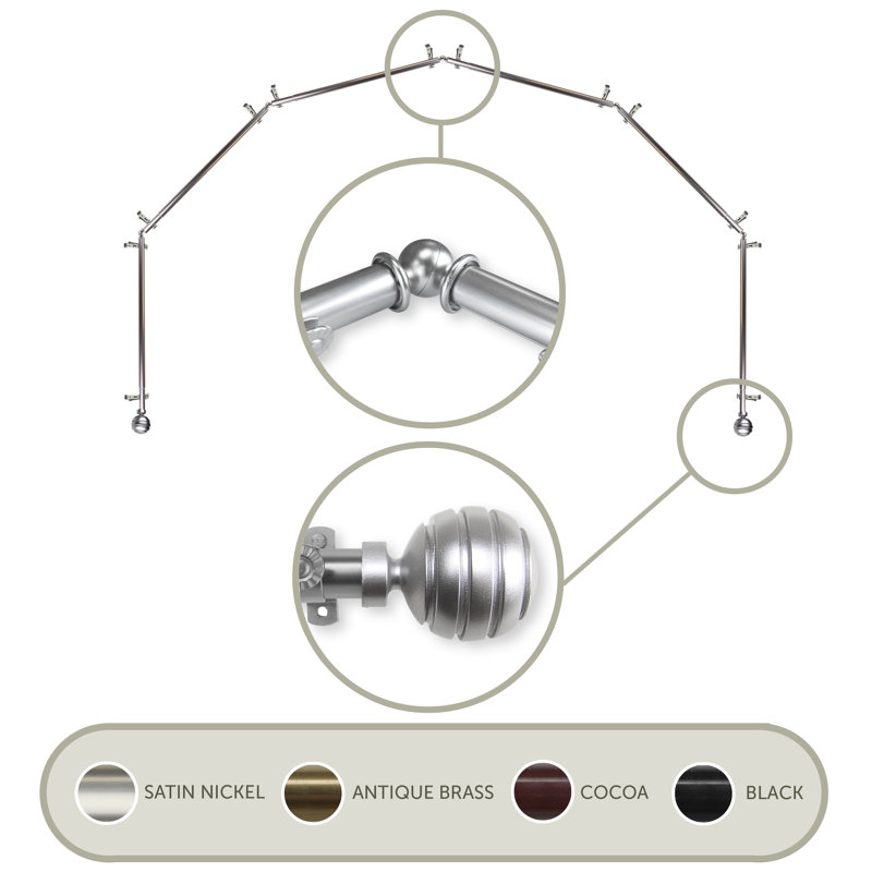 Tringle à rideaux simple pour fenêtre à 6 côtés Pepin, 28 à 48 po (de chaque côté), Nickel satiné