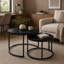 Ensemble de 2 tables basses rondes gigognes, dessus en marbre, structure en métal noir-2050257161