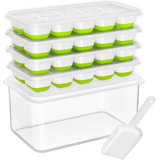 Ice Cube Tray With Lid And Bin, 4 Pack Silicone Plastic Ice Cubes Trays For Freezer With Box/Container, Stackable With Storage Iced Bucket Kits, Scoop, For Soup, Food, Cocktail, Coffee