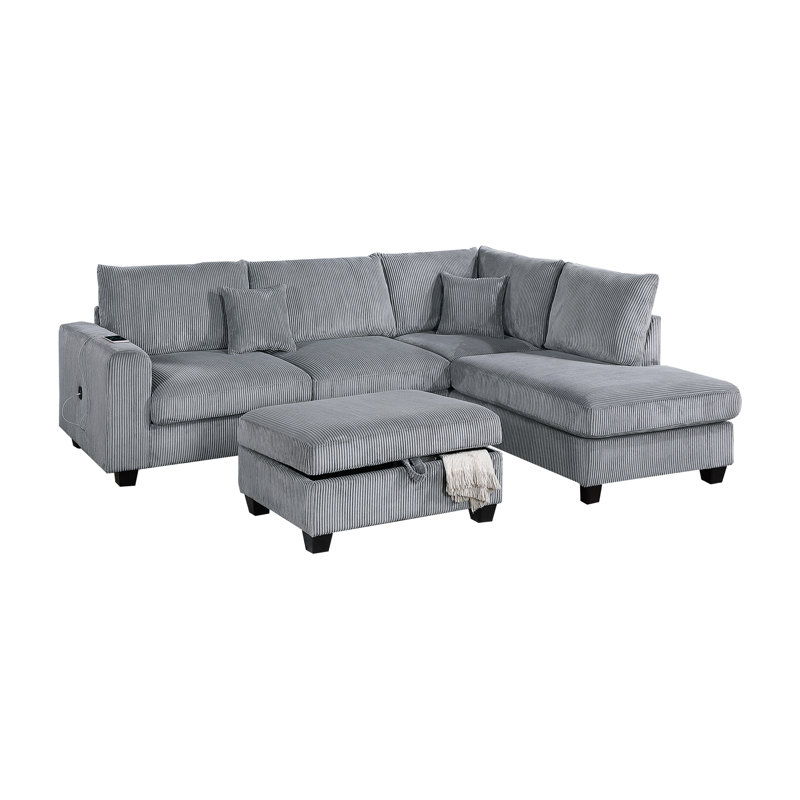 Canapé modulaire en L contemporain avec coussins moelleux et repose-pieds 3 pièces