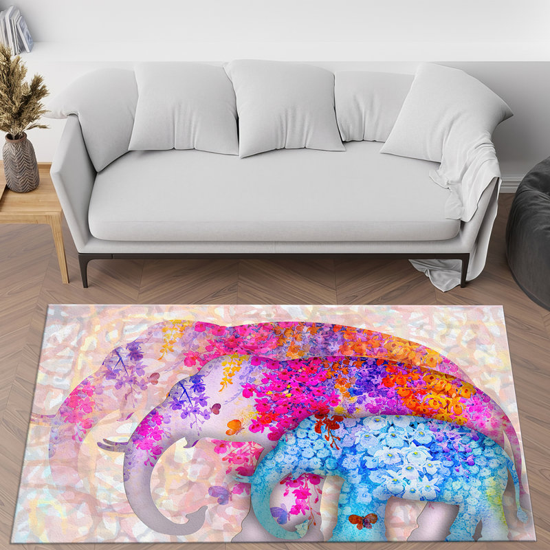 Floral Medallion Printed Rug with Soft Non Woven Fabric in Elegant Black and White Design Ideal for Home and Office