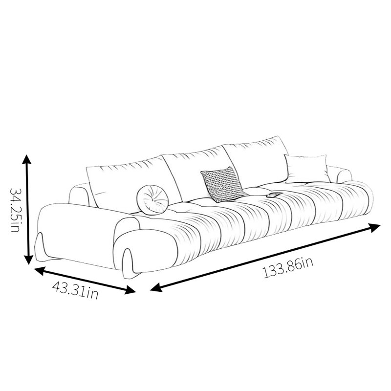 Canapé moderne simple, H 34,25 po x l 133,86 po x P 43,31 po