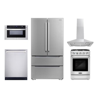 5 Piece Kitchen Package with French Door Refrigerator & 23.4"" Freestanding Gas Range -  Cosmo, COS-5PKG-505