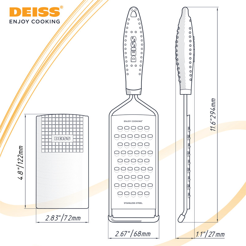 Deiss Pro Coarse Grater - Hand Held Sharp Stainless Steel Cheese Grater, Red/Silver