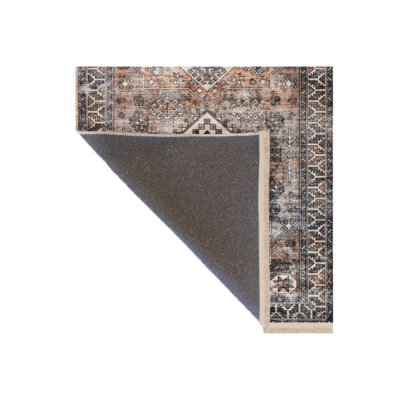 Tapis décoratif moderne lavable à la machine gris et brun, Tapis de couloir 4 pi 11 po x 9 pi 10 po