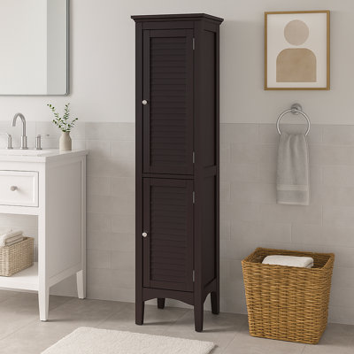 Armoire tour autoportante en lin Benicio avec fausses portes persiennes et tablette réglable