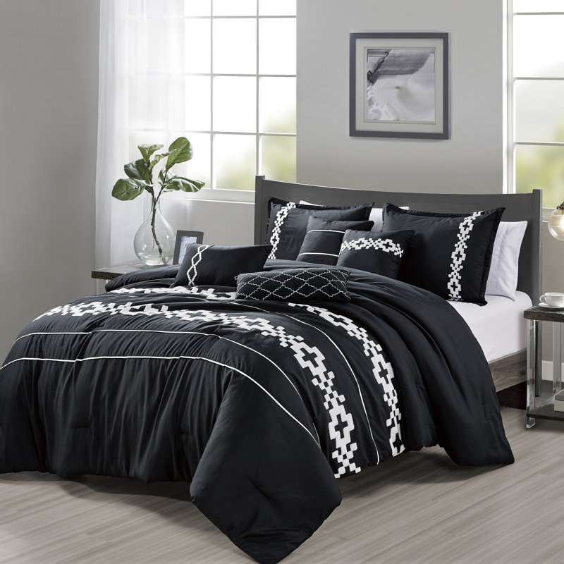 Ensemble d'édredon 7 pièces Myisha Luxury, Édredon de très grande taille et 6 pièces suppl