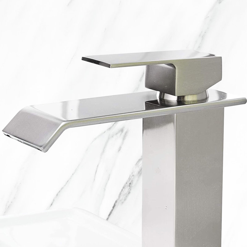 Stainless Steel Bathroom Vanity Faucet With Waterfall Spout And Uncomplicated Single Contemporary Faucet, Single Handle, Brushed Nickel