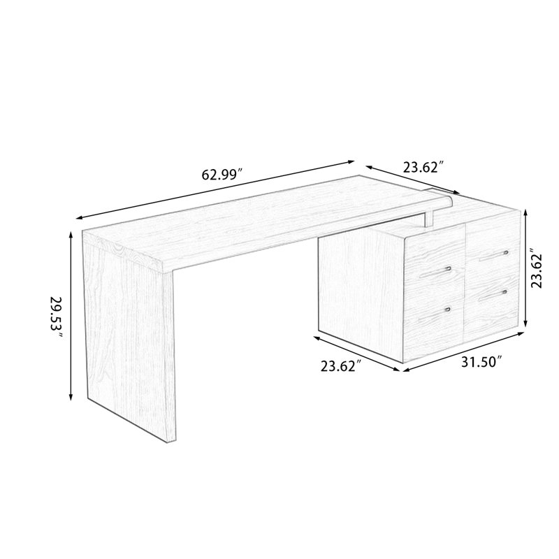 Bureau rectangulaire en bois massif avec 6 tiroirs Burlywood, H 29,53 po x l 62,99 po x P 23,62 po, Retour à droite
