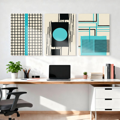 Ensemble de 3 tableaux sur toile à motifs géométriques abstraits, parfaits pour la décoration du salon et de la chambre.