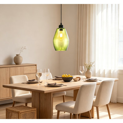 Hammered Glass Pendant Light Green, Black and Gold Modern Chandelier for Kitchen Island Dining Room, E26