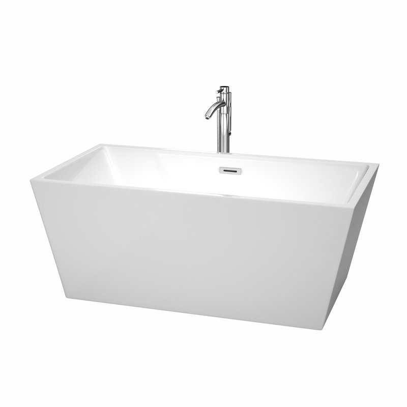 Baignoire de trempage autoportante en acrylique avec robinet 59 po. X 32 po. Sara, Chrome poli