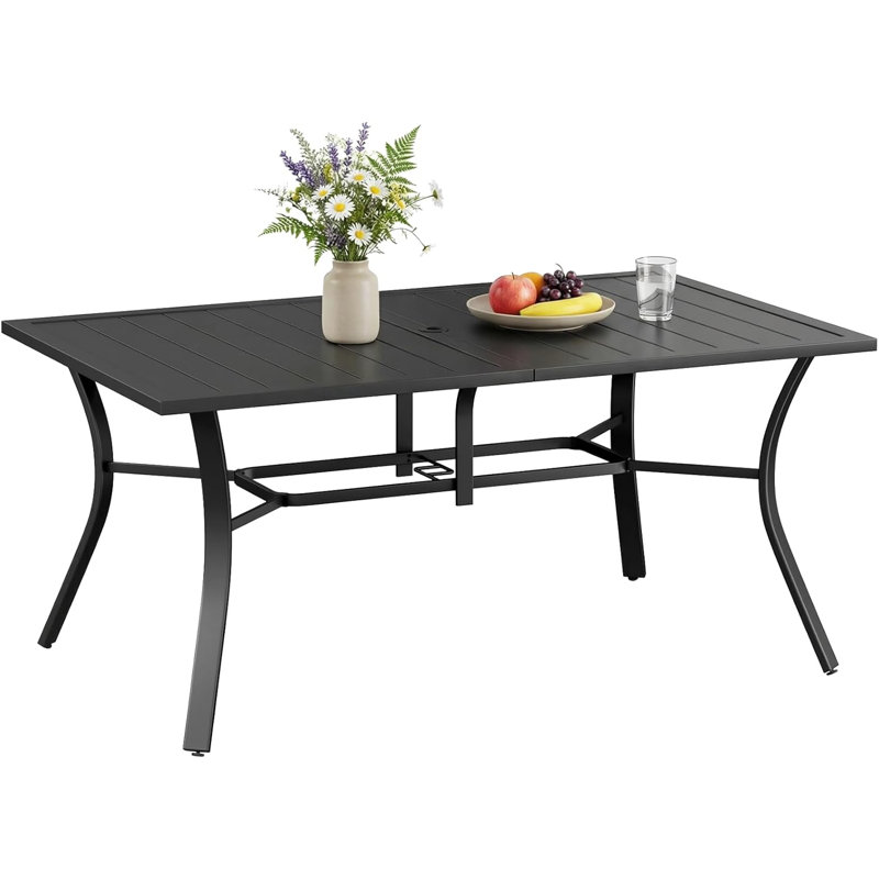 Rectangular Metal Outdoor Picnic Table With Umbrella Hole , 96cm W 160cm D