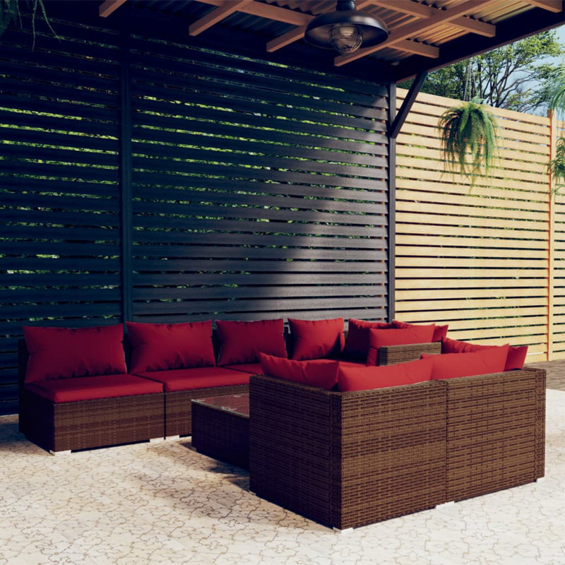 8 Piece Lounge Sofa Seating Group, Cinnamon red