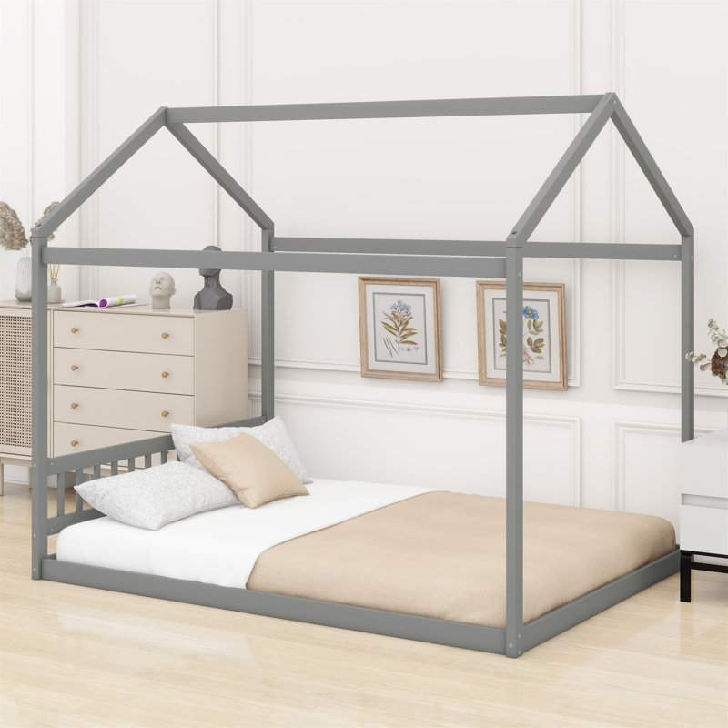 Lit en bois avec tête de lit, Gris