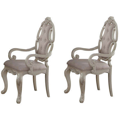 Beige Arm Chairs  2   For Elegant Dining - Button Tuft Back Traditional Chair Of 2 Room & Wooden Legs