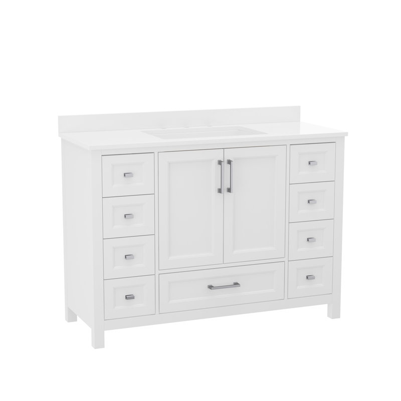 Meuble-lavabo avec lavabo, armoire de rangement et 9 tiroirs Chenoweth, Blanc, Or