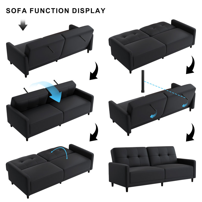 Benitez Twin 75.98'' Wide Mid-Century Faux Leather Tufted Convertible Sleeper Futon Sofa with Split Back and Cushions