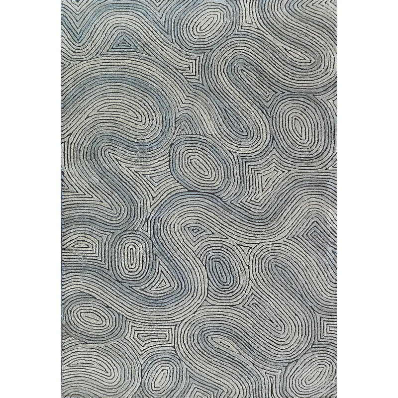 Tapis taupe / gris anthracite en laine tressé à la main Alicia-Louise, Rectangle de 5 pi x 8 pi