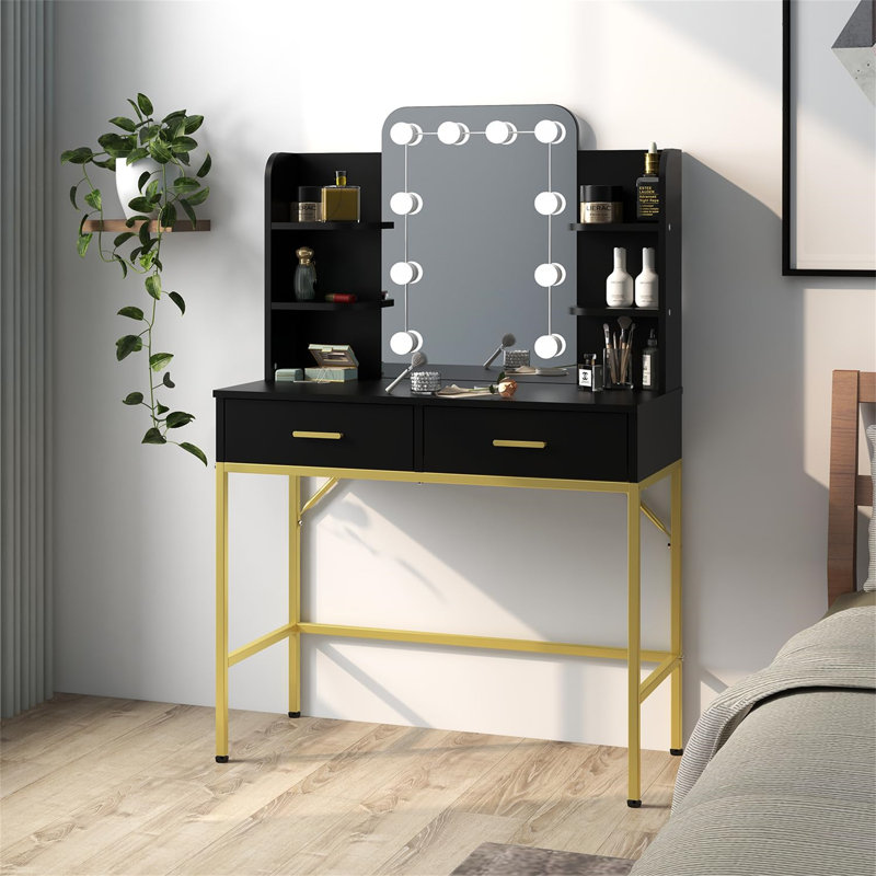 Adinah Dressing Table with Mirror, Black