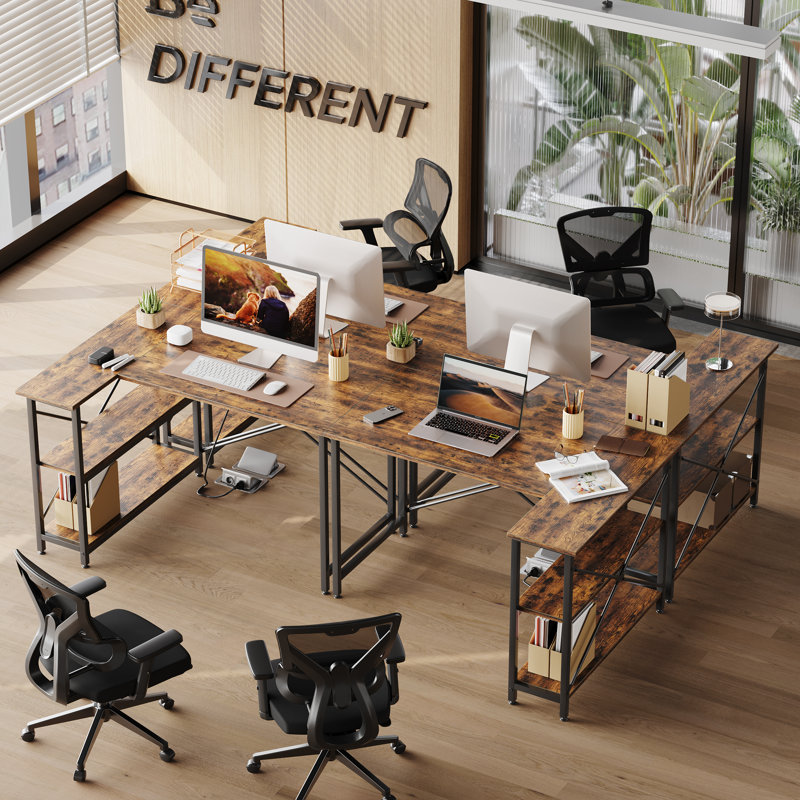 Bureau d'ordinateur en L Walbrook, bureau de travail réversible avec tablettes réglables Walbrook, Brun rustique
