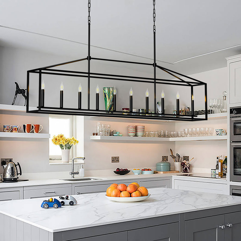 Island Light For Kitchen, 10-lights Farmhouse Chandelier Rectangular Pendant Lighting