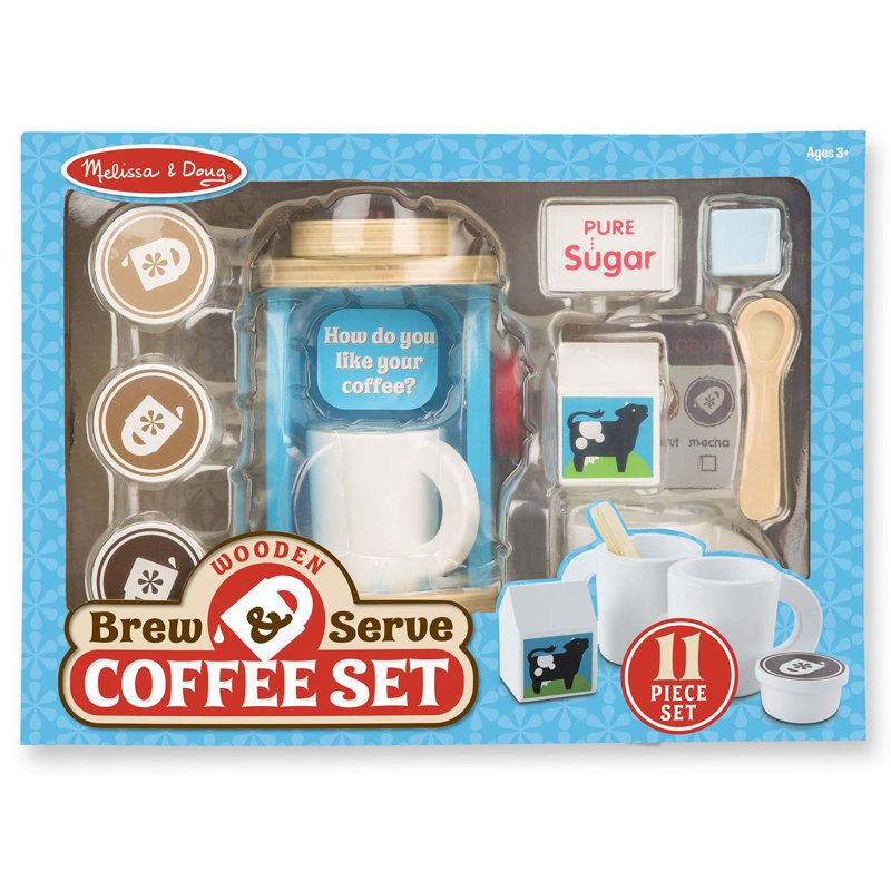 11 Piece Melissa & Doug Wooden Brew & Serve Coffee Set Learning Tools