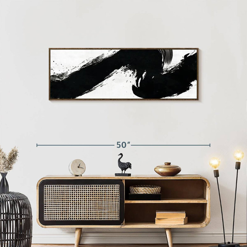 Coup abstrait, 43 po x 15 po, Cadre flottant noyer