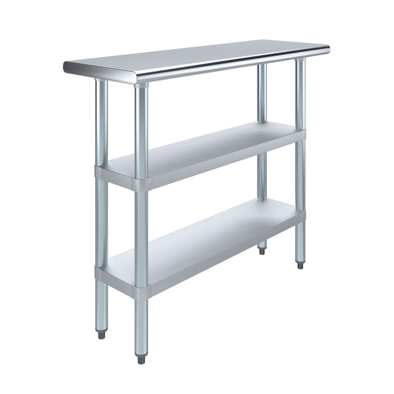 Table de travail en acier inoxydable avec deux tablettes, H 35 po x l 48 po x P 14 po