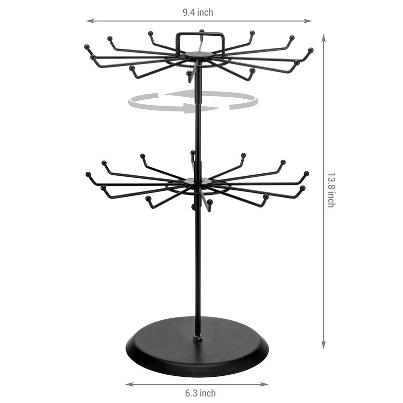 MyGift Rotating Jewelry Display Stand 24 Hooks, Black