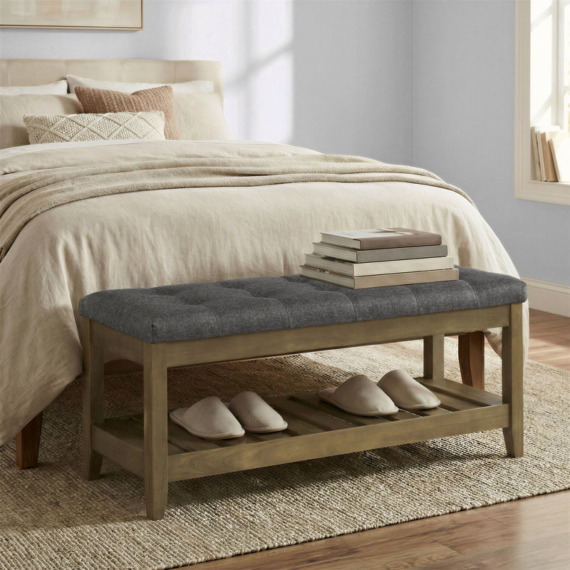 Upholstered End Of Bed Bench, Storage Ottoman With Solid Wood Frame, Window Seat, For Living Room, Bedroom, Gray, Gray