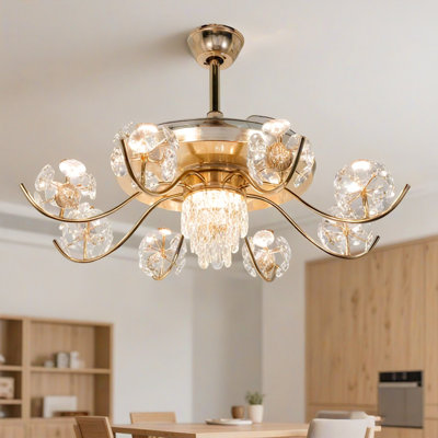 42-inch Modern Invisible Blade Fan Chandelier Gold Iron + Three-color Led + G9 Dual Light Source Design Six-speed Remote Control Variable Frequency Fan