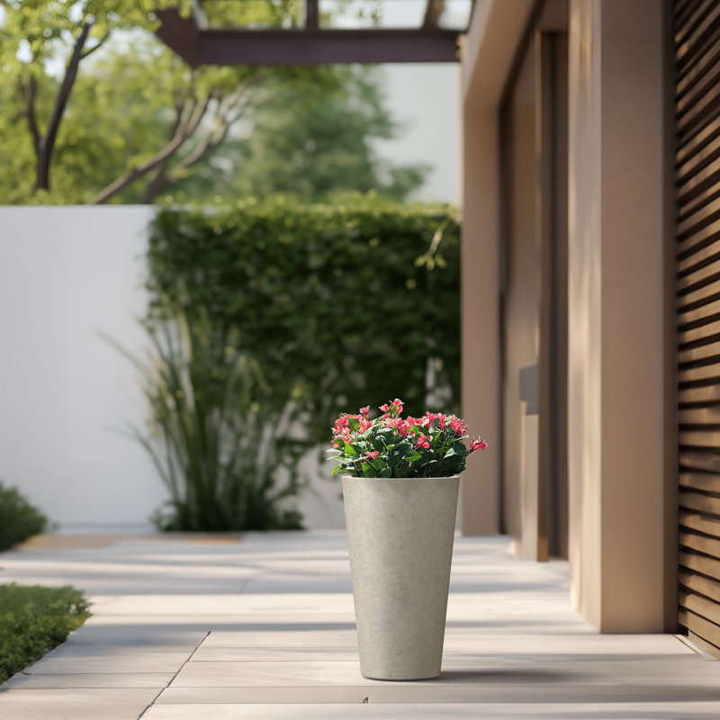 Medium Concrete Round Planter / Pot With Drainage Holes, Light Gray, 19.69" H x 11.81" W x 11.81" D