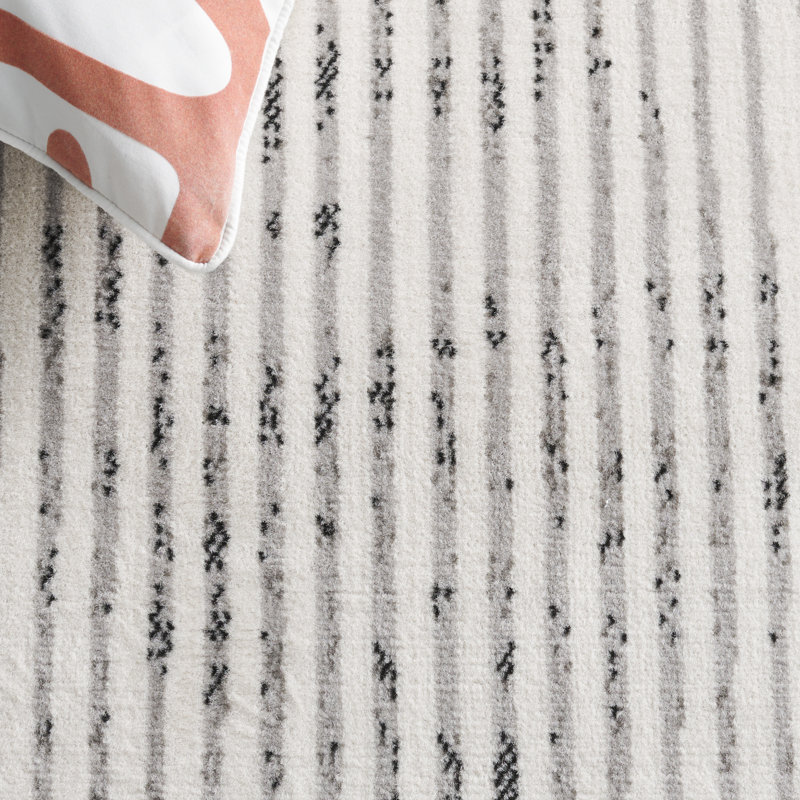 Tapis rayé ivoire / gris Blondean Temple BCF / Jute / Latex, Carré 6 pi 7 po