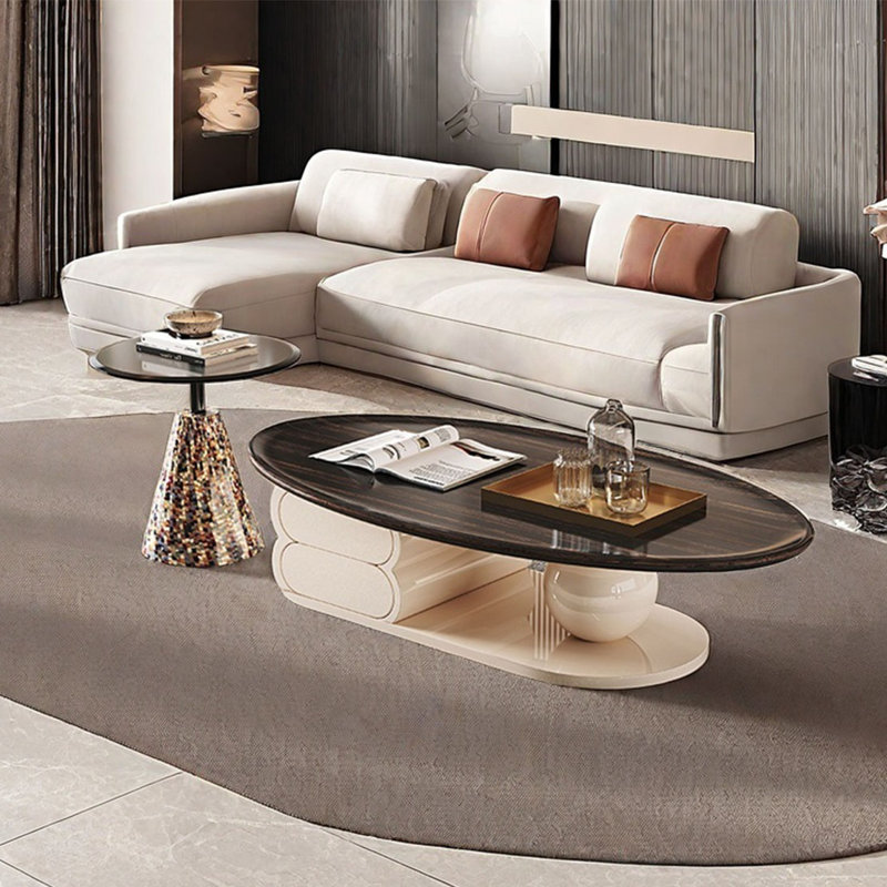 Table basse moderne et simple avec salon ovale, H 15,7 po x L 43,3 po x l 23,6 po, Brun