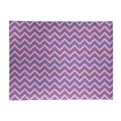 Tapis bleu/rose à chevrons à main