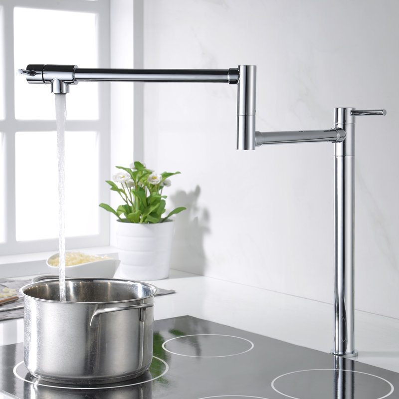 Kitchen Faucet Pot Filler, Deck Mount Pot Filler Kitchen Sink Faucet with Dual Swing Joints Spout, Chrome