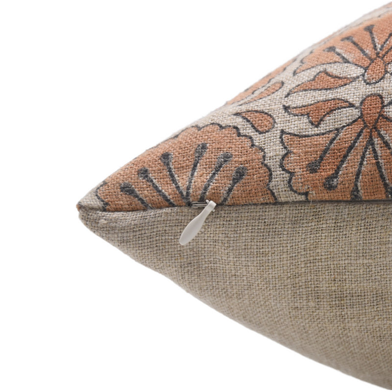 Fabdivine Handmade Block Print Pillow Cover Pure Linen Decorative Cushion- BIJHNI, Square, 24" x 24"