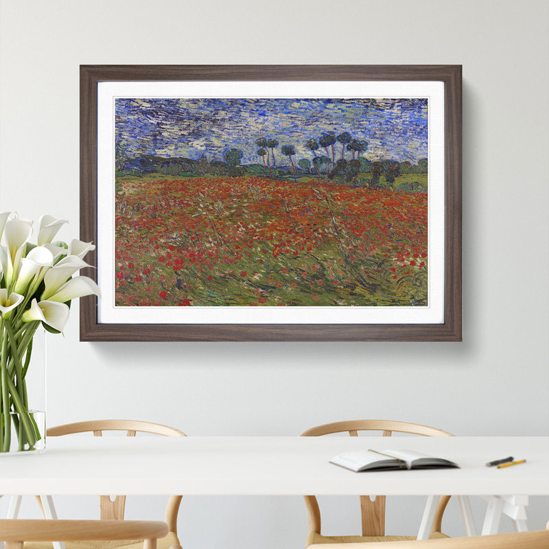 Poppy Field by Vincent Van Gogh - Picture Frame Painting, Walnut Framed, 36cm H x 48cm W x 2cm D