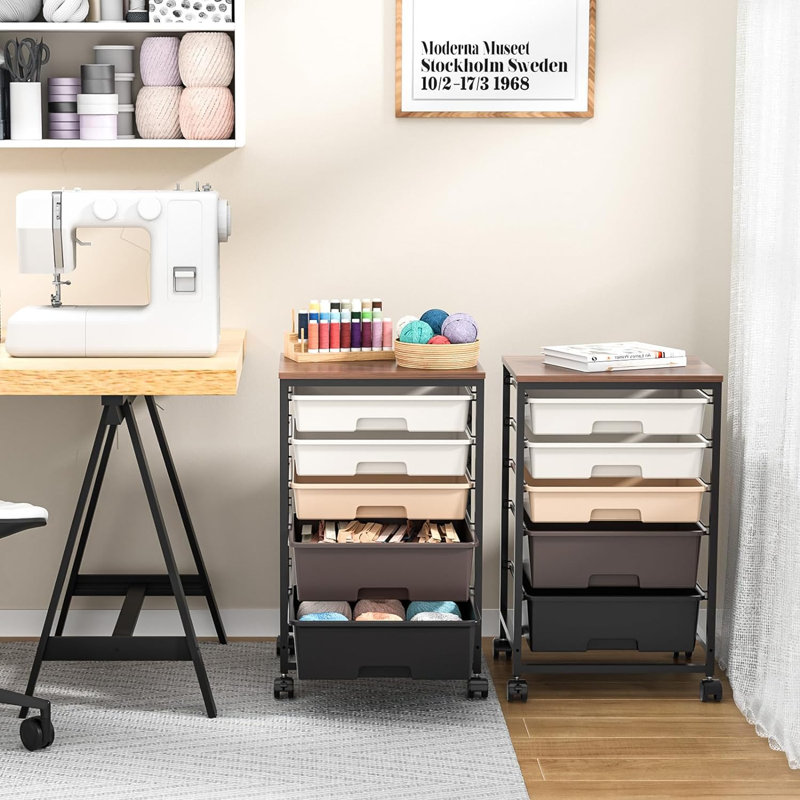 Utility Cart With 5 Drawers,Storage Drawer Cart With Tabletop And Lockable Wheels,Craft Storage Trolley Cart,5-Tier Rolling Utility Cart On Wheels