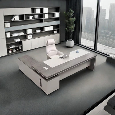Bureau de direction de style moderne de luxe, bureau d'ordinateur avec casiers latéraux